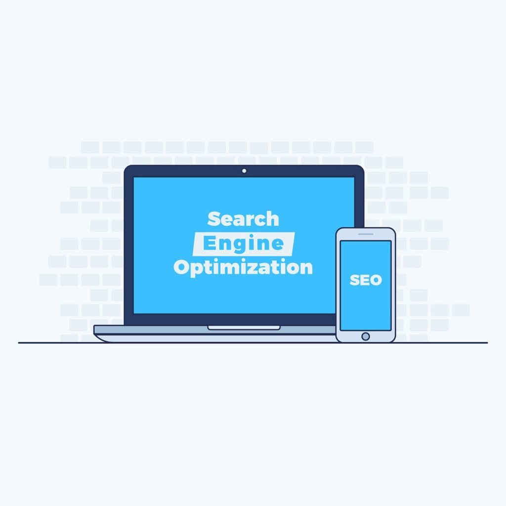 SEOの文字が書かれたPCとスマートフォン