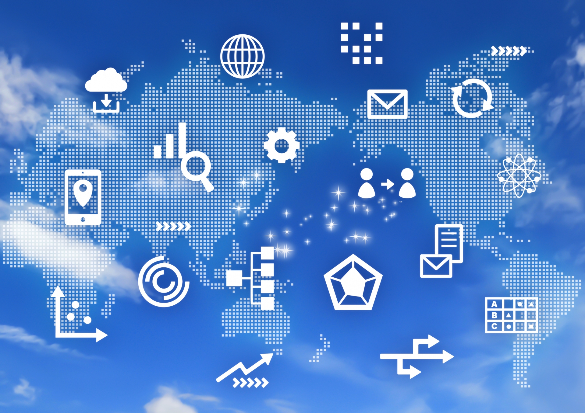 世界地図とビジネスアイコン