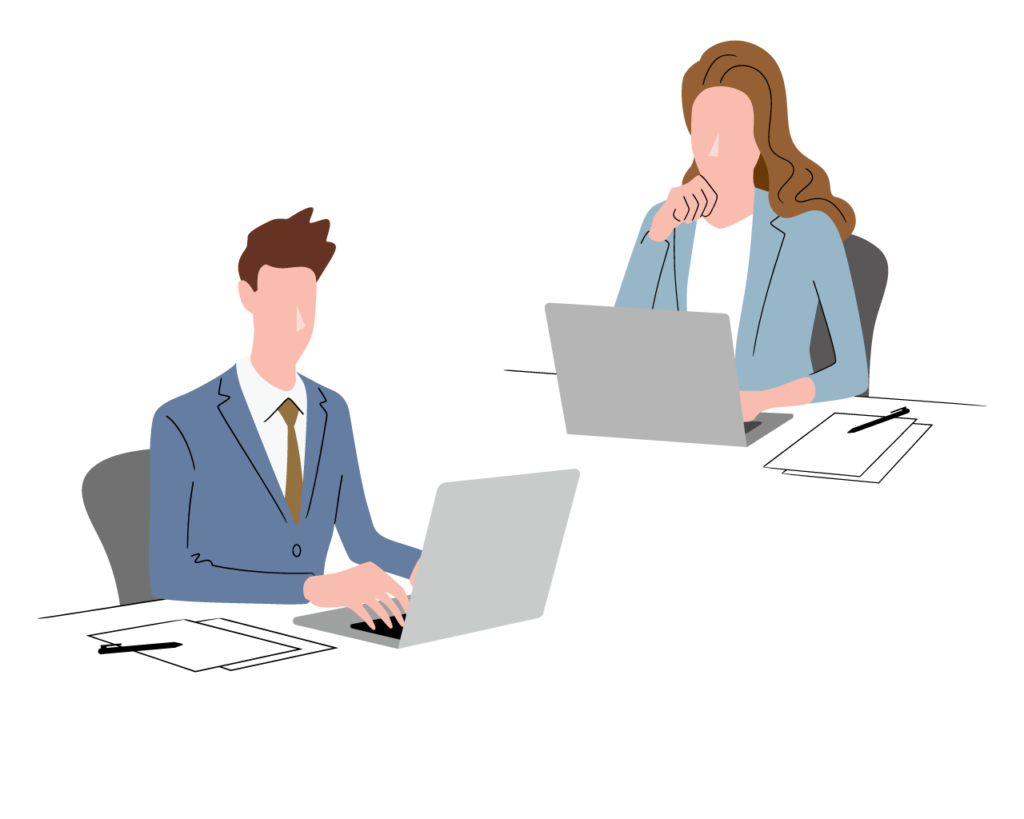 パソコンに向かって考えるビジネスパーソン【SEOライティングの基本】基礎知識と執筆の方法を学んで上位表示を目指そう